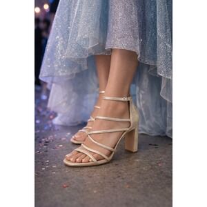 Prom Bride Champagne Gold Metallic Strappy Block Heel Square Toe 9M Jellypop